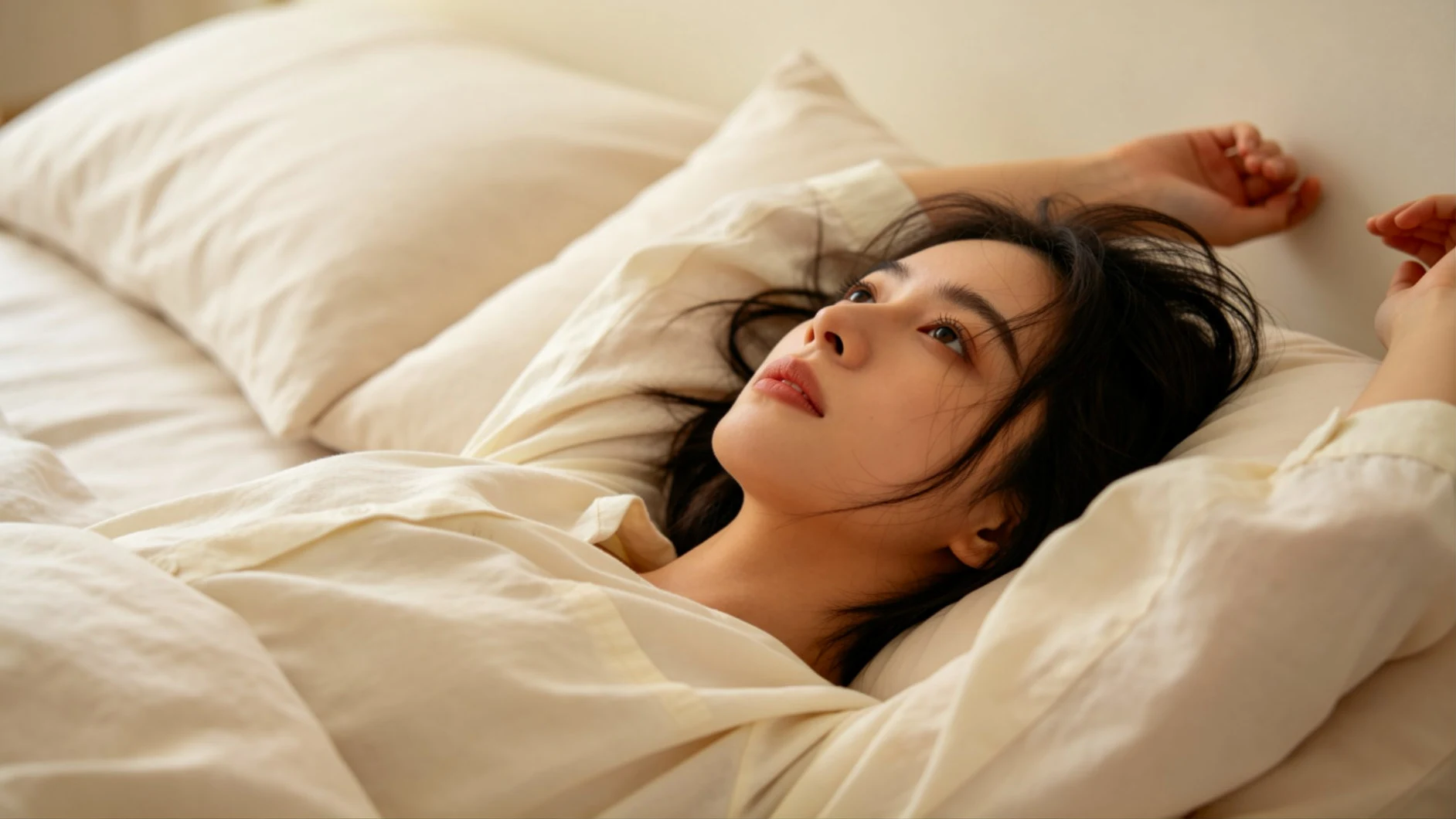 Tired person waking up after not getting enough sleep