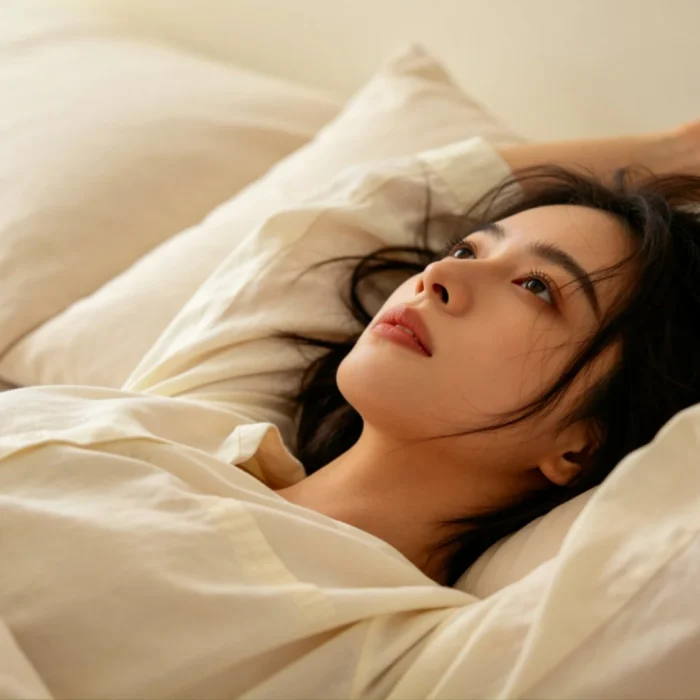 Tired person waking up after not getting enough sleep
